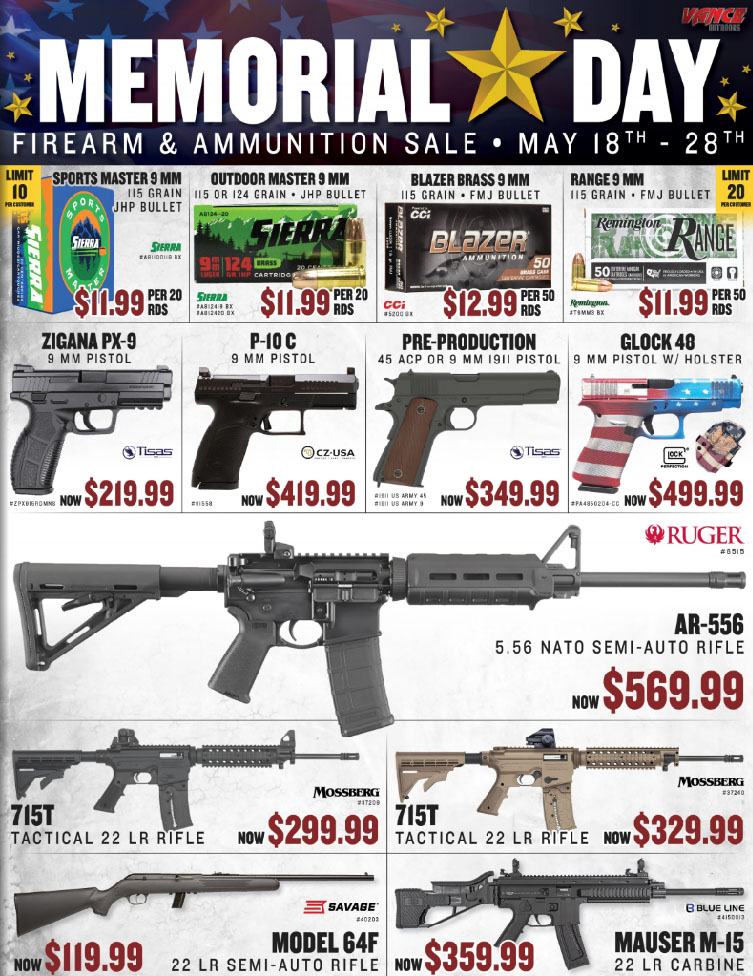 Memorial Day Sale on firearms, ammo and accessories